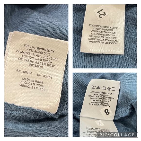 NWT Anthropologie S Deletta Josephine Wedgwood 3/4 Sleeve Blouse Top - Picture 9 of 10